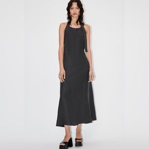 Zara linen Halter dress gray BNWT
